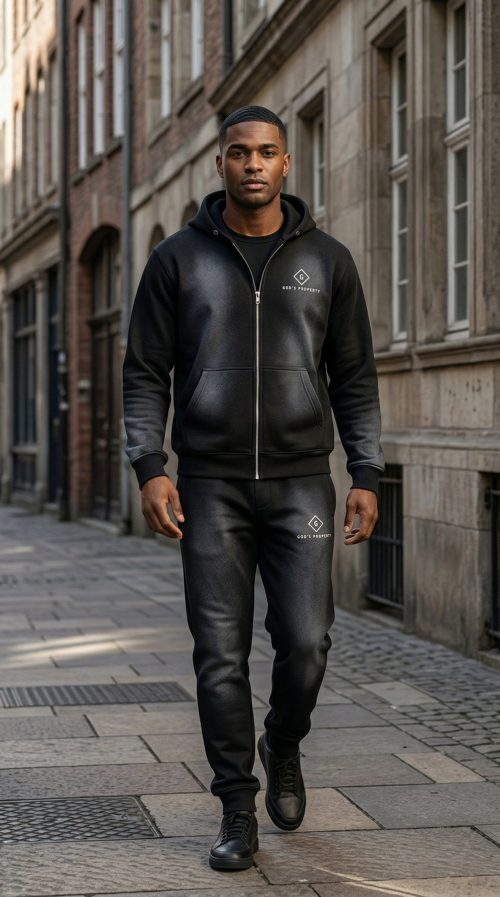 GP "Sunfade black" soft cotton fleece sweatsuit